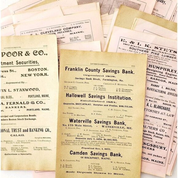 Maine State Register Other - 1906 Maine Local Towns Advertisement Pages Bulk Lot Of 47 Pcs 500+ Ads E10